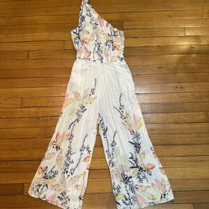 Free People White Floral One-Shoulder Jumpsuit
